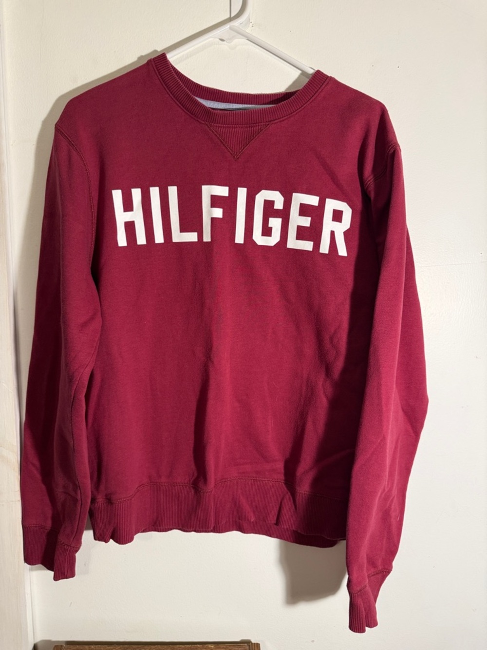 Tommy Hilfiger Burgundy Crewneck Sweatshirt with White Hilfiger Script